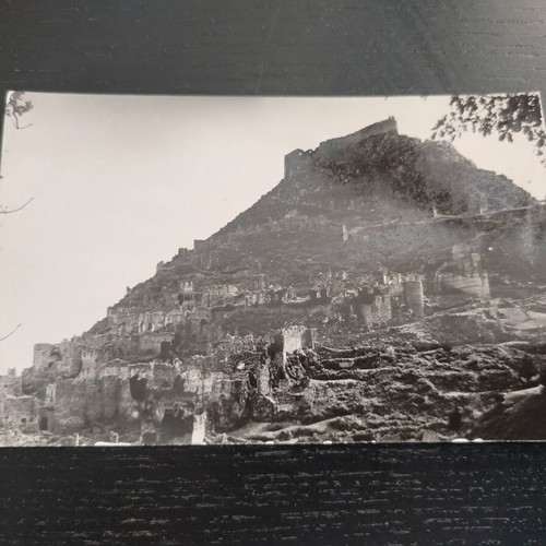 Black and white postcard Mystras Castle of Villehardouin used