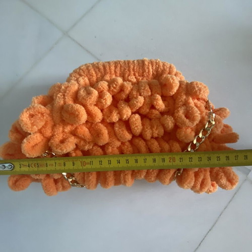 Handmade Puffy Bag with Removable Chain, Like New, Orange