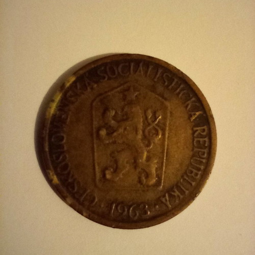 Czechoslovakian coins used, lot of 2, 1963 1 koruna and 1974 5 koruna