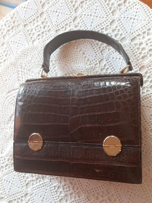 Τσάντα αντίκα χειρός μεταχειρισμένη του 1930 καφέ με περίτεχνες λεπτομέρειες