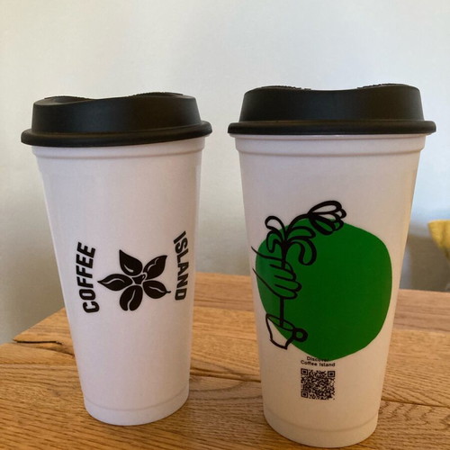 Coffee Island reusable cups set of 2 new with lid 473ml