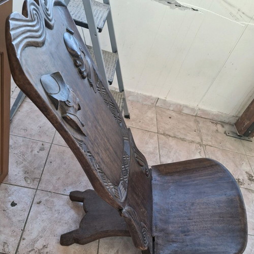 African handmade wooden chairs used, set of 2