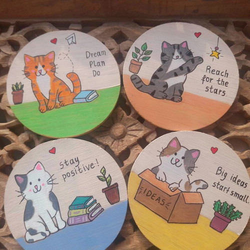 Handmade wooden coasters ideal for cat lovers