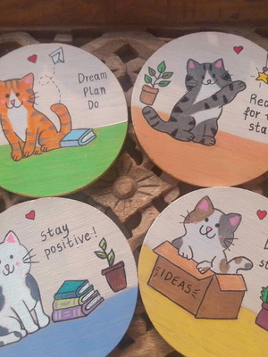 Handmade wooden coasters ideal for cat lovers