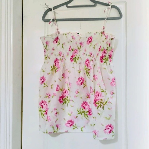 Benetton Spaghetti Top Flowered Cotton Romantic Top Size S Like New