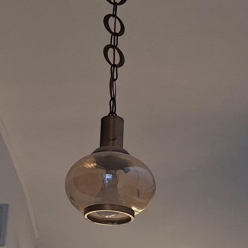 Vintage ceiling light with smoked glass sphere 20 cm used