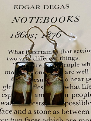 Edgar Degas handmade earrings with ballerinas, new, multicolor, silver