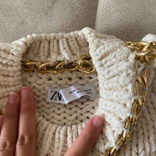 Zara cream knit vest with gold chain detail, size M