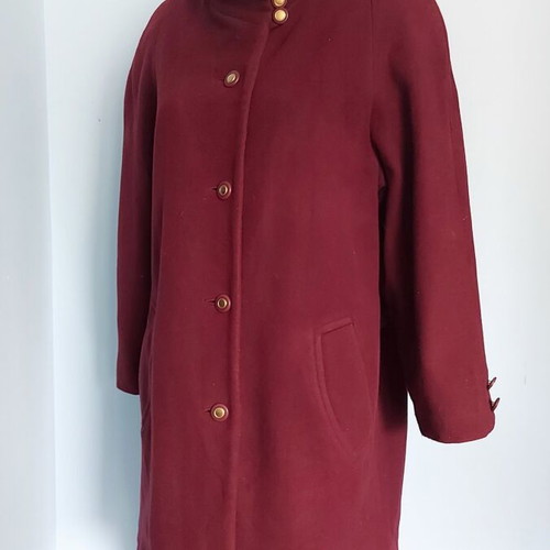 Wega red women's coat, vintage style, wool blend, sizes L-XXL
