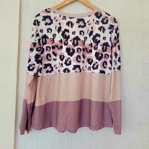 Shein Plus Size Long Sleeve Colorblock Blouse with Leopard Print XL-2XL