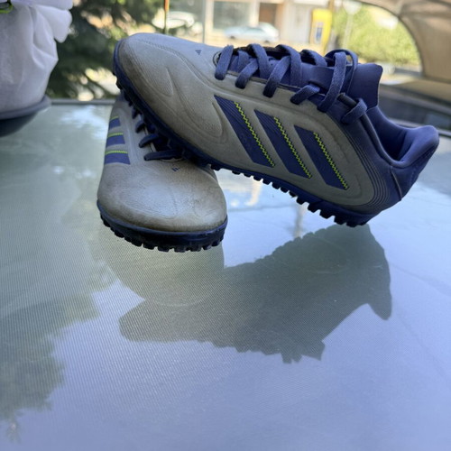 Adidas kids' football shoes with studs, size 32, grey blue