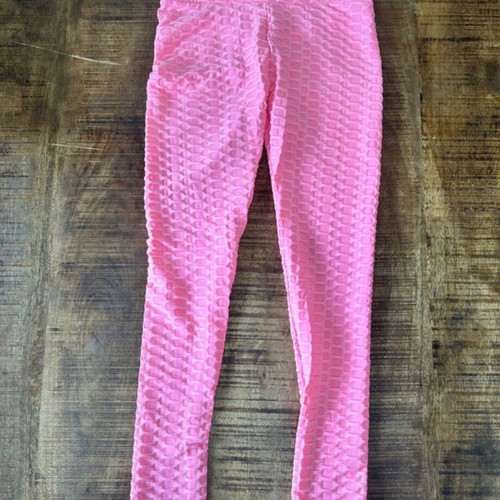 Pink textured scrunch leggings, size S