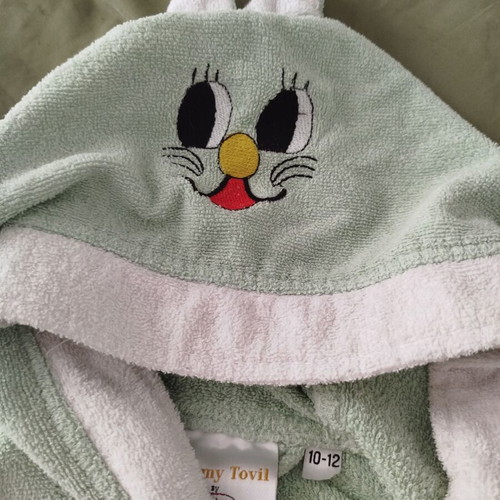 Children's bathrobe greenish 10-12 years like new, unisex, cotton