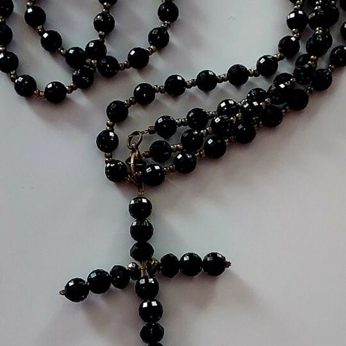 Rosary with black glossy beads like new