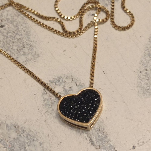 Stainless Steel Heart Necklace with Black Strass, new