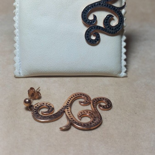 Gregio silver rose gold earrings with black zirconia new