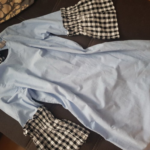 ASOS dress with wide checkered sleeves like new, size 36/S, blue
