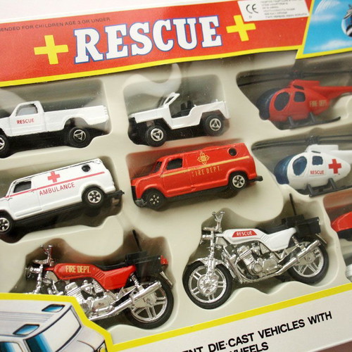 Vintage 90's Rescue Ambulance Die Cast set with ambulance helicopter motorcycle new
