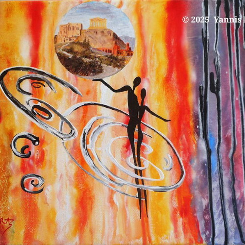 Abstract painting Acropolis with acrylics on stretched canvas new