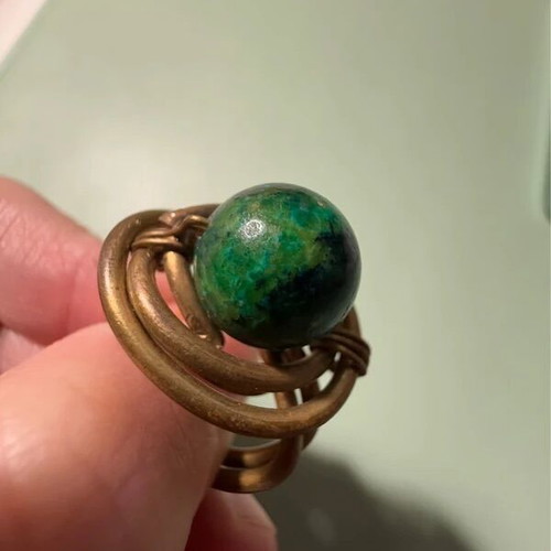 Handmade ring with green stone like new