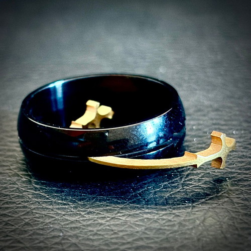 Black ring with removable gold crosses, M FORGE