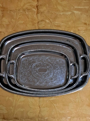 Set of 3 oval stainless steel serving trays