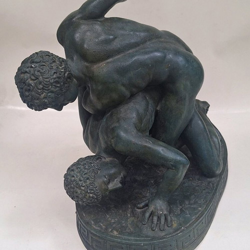 Gypsum statue with ancient Greek pankration athletes used