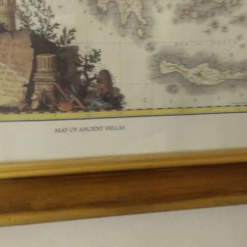 Engraving map of Greece vintage, like new, colored with frame