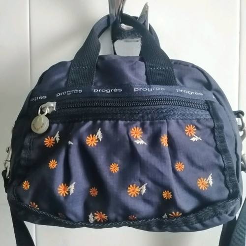 Progres small women's bag like new, blue with orange daisies, crossbody