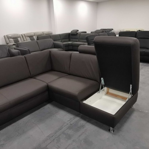 Brown-gray leather corner sofa CARO new with storage function