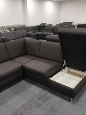 Brown-gray leather corner sofa CARO new with storage function