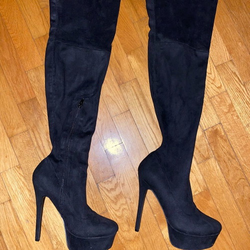 Black suede over-the-knee boots new, platform and stiletto heel