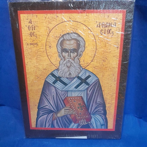 Saint Athanasios paper icon on wood new 22x30