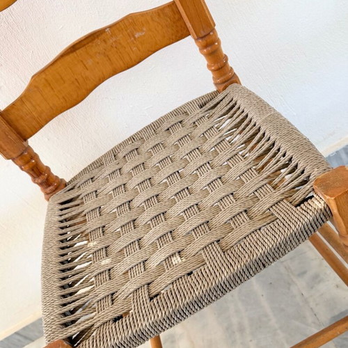 Vintage Ladder-Back Chair with Woven Seat Refurbished