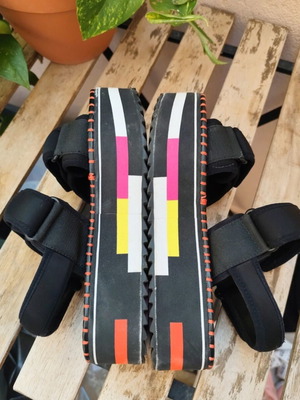 Desigual rainbowcolor chunky platform sandals, size 38, black