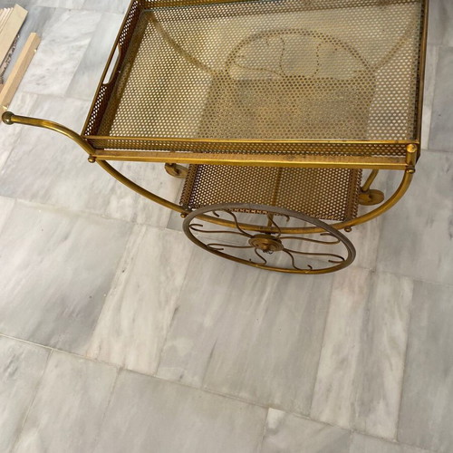 Serving cart/bar used, metal with glass surface