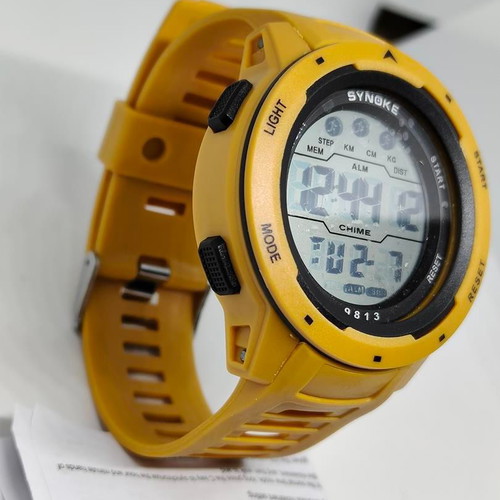 Synoke digital sports watch with yellow strap new