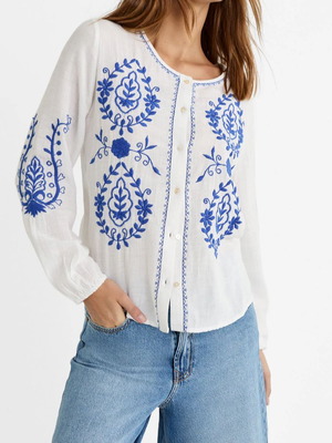 Stradivarius boho chic shirt blue white floral size M used