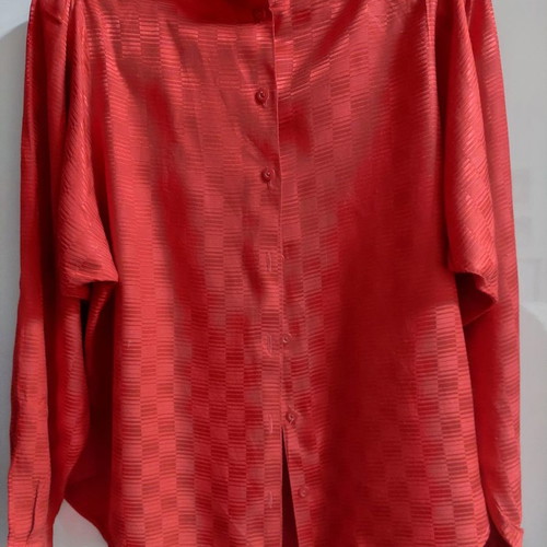 Red satin shirt with checkered cube patterns, size M, used