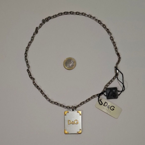 Vintage Dolce & Gabbana D&G silver and gold toned dog tag pendant necklace used