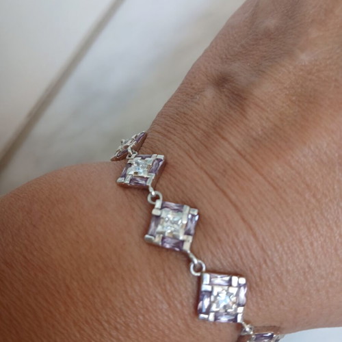 925 silver bracelet with zirconia and steel chain extension up to 19 cm