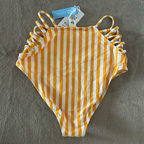 Bikini bottom with high waist new, size S, white and yellow