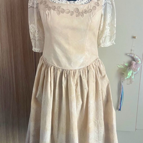 Vintage ecru doll-like dress like new with beige lace blouse