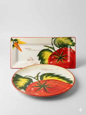 Set of 2 ceramic plates used with decorative metal plate gift