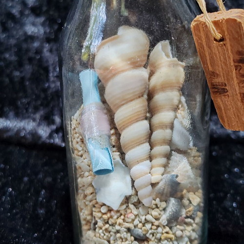 Decorative glass bottle with seashells, sand and letter, My Beach souvenir