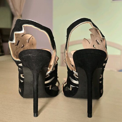 Zara black suede leather sandals 12cm heels new with gold details
