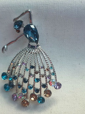 Pin with multicolored rhinestones ballerina design like new