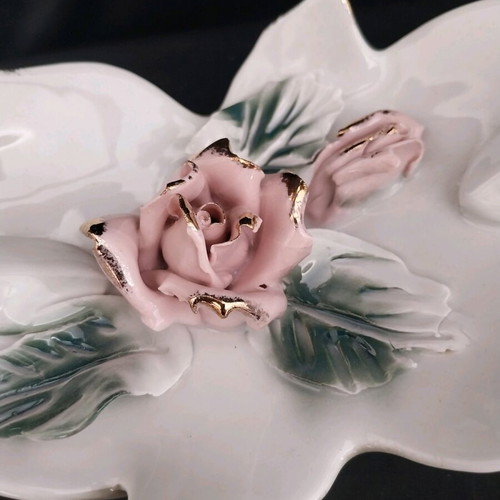 Vintage porcelain decorative basket with roses