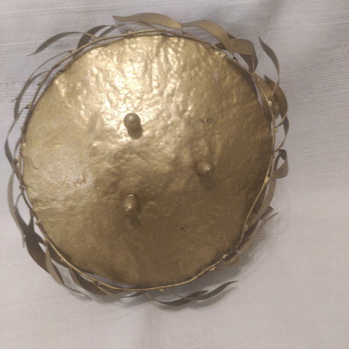Handmade metal candlestick hammered with olive branch decoration like new