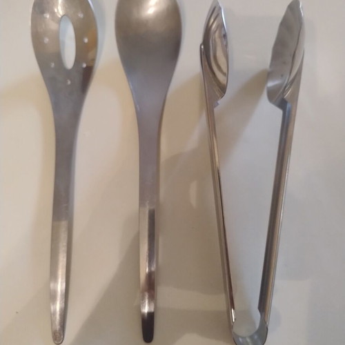 Cooking and serving spoons set used, 7 pieces with handle coating